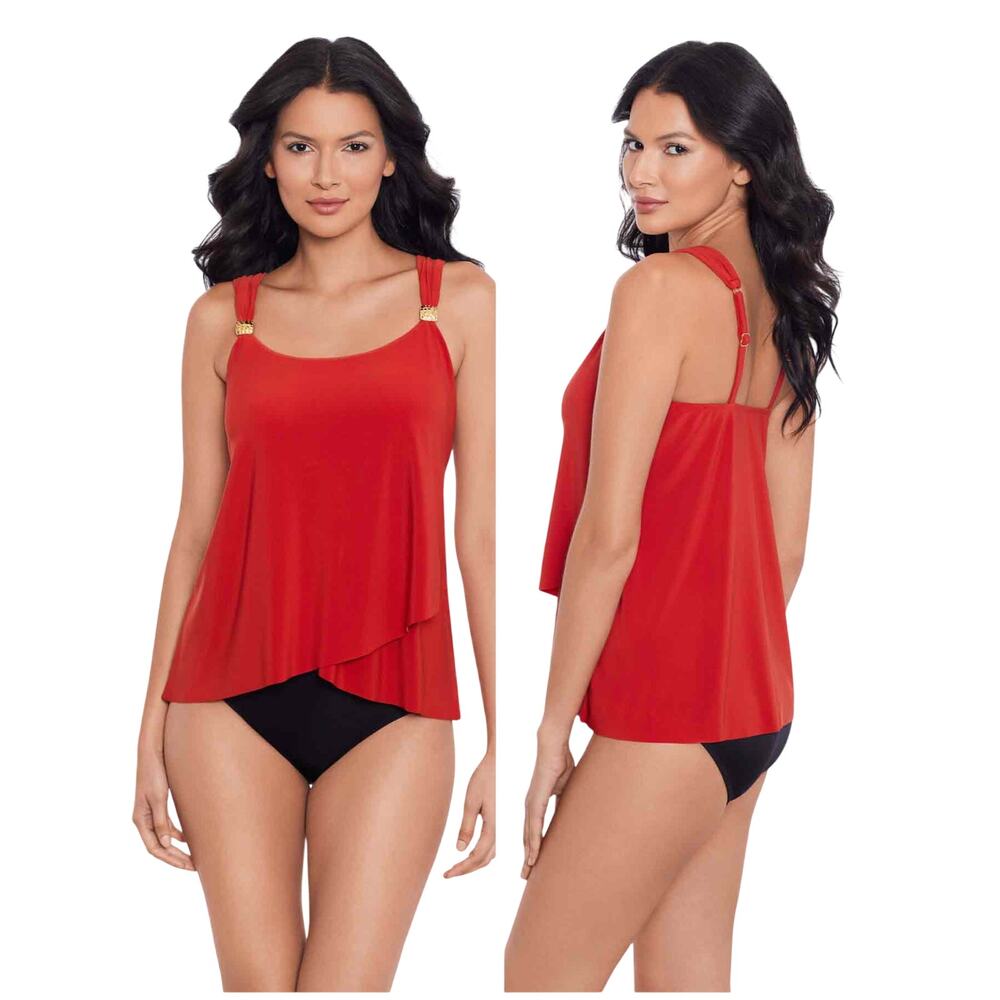 Miraclesuit NWT Dazzle Draped Tankini Top Cayenne Red Size 20W Underwire Bra Top